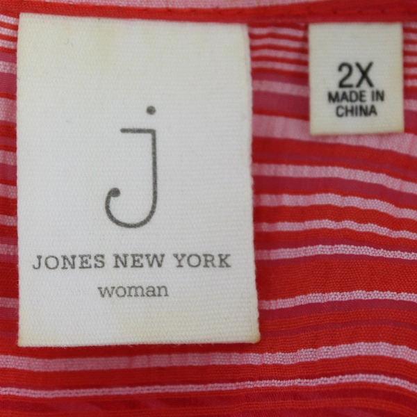 Jones New York Women's 2X Striped Open-Front Kimono Jacket Red Pink Orange