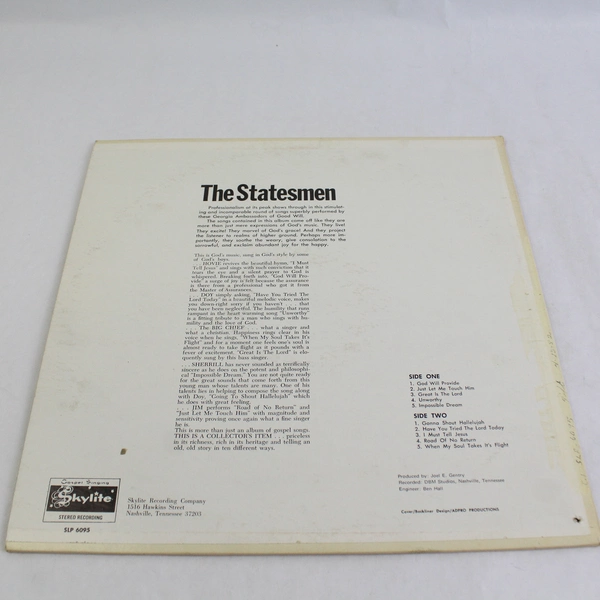 The Statesmen Quartet The Statesmen Featuring 1970 Skylite Vinyl Record