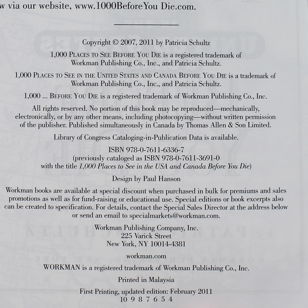 1,000 Places to See in the U.S. & Canada by Patricia Schultz 2011 PB