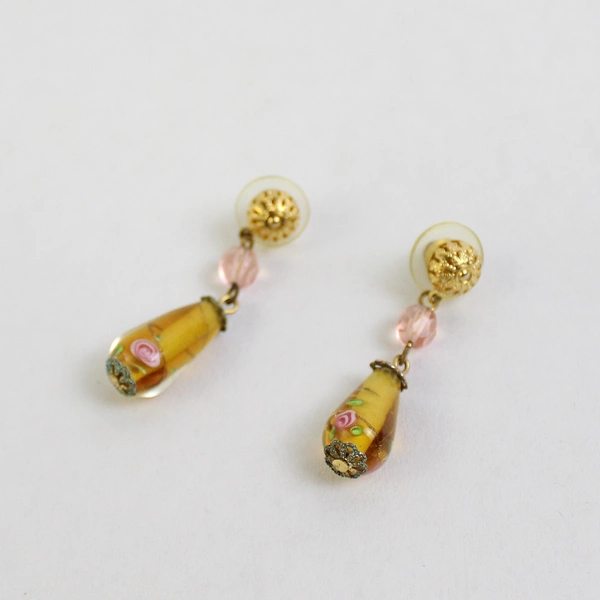 Cookie Lee 1 1/2” Art Glass Dangle Drop Earrings