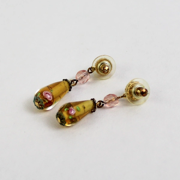 Cookie Lee 1 1/2” Art Glass Dangle Drop Earrings