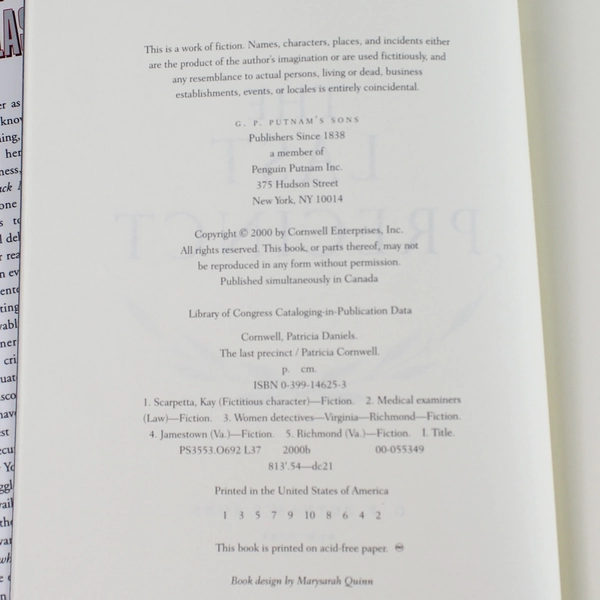 The Last Precinct by Patricia Cornwell 2000 Hardcover - Good Condition