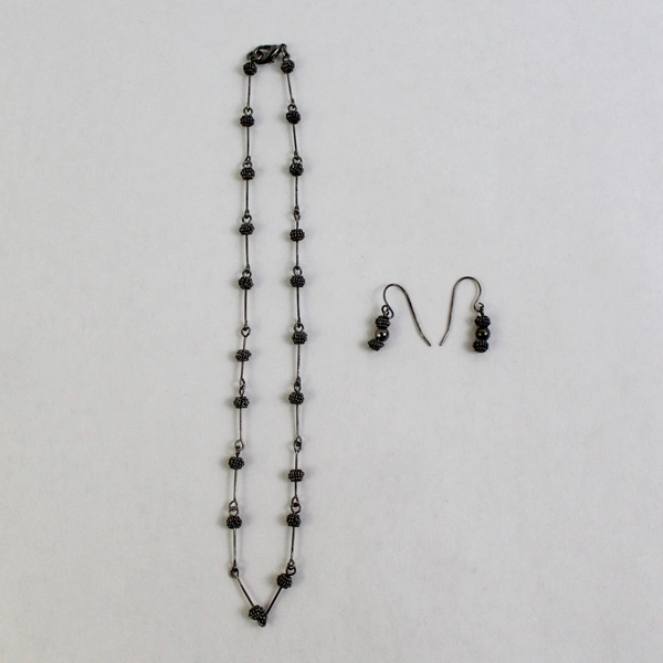 Vintage Gray Mesh Metal Necklace & Earring Set