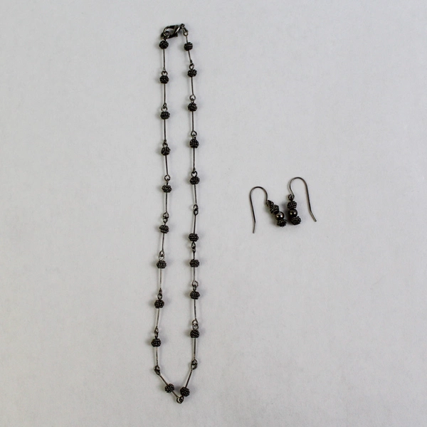 Vintage Gray Mesh Metal Necklace & Earring Set