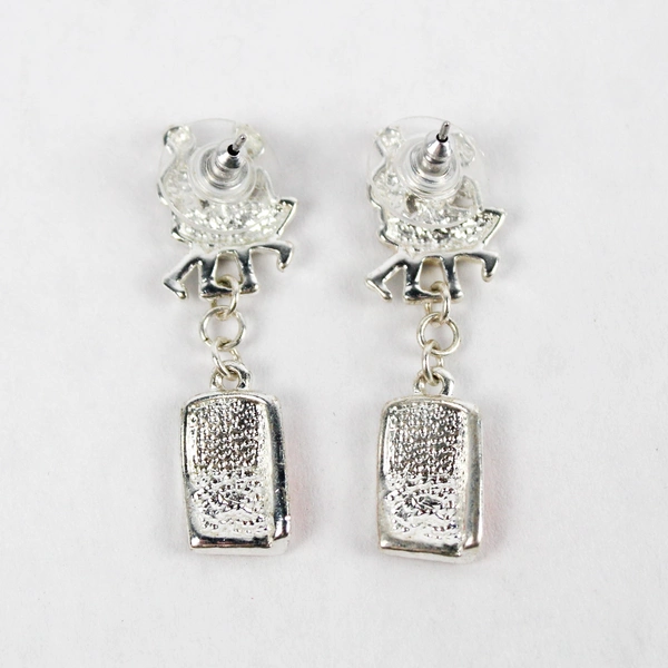 Vintage Silver Toned Dangle Ear Dancing Couple Dancing And Hanging Jukebox