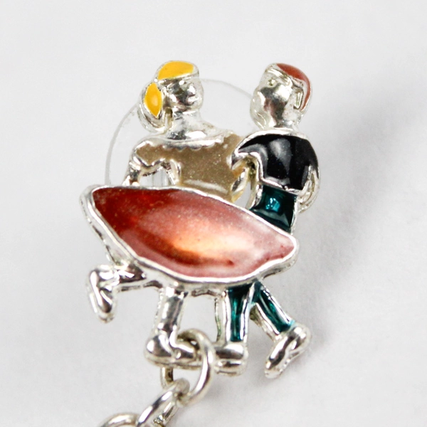 Vintage Silver Toned Dangle Ear Dancing Couple Dancing And Hanging Jukebox