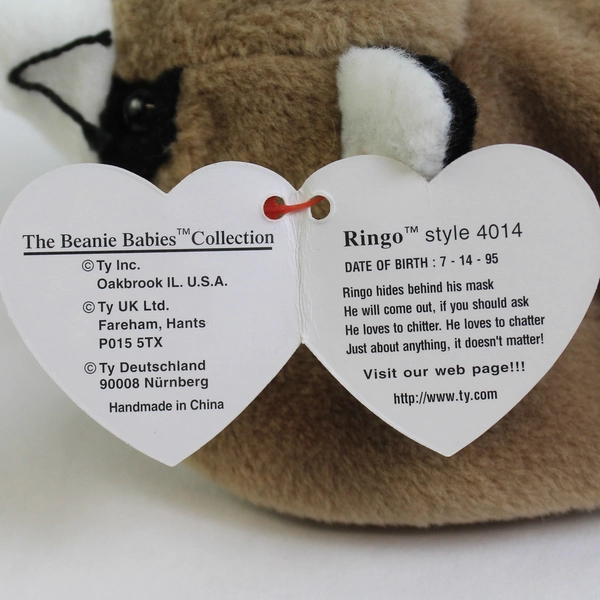 TY Beanie Baby Ringo 1995 Brown Racoon With Tag Plush Doll Toy #4014