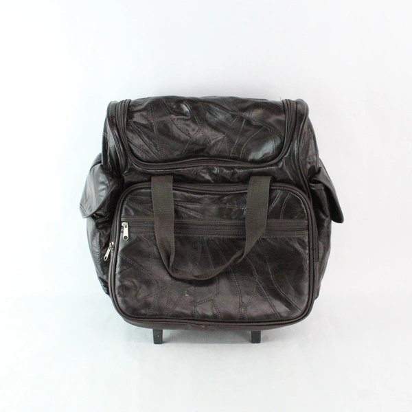 Haband Brown Faux Leather Rolling Travel Bag Luggage Flawed