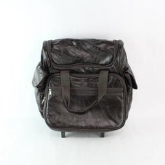 Haband Brown Faux Leather Rolling Travel Bag Luggage Flawed