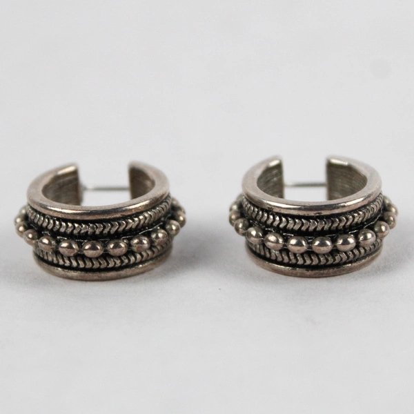 Retro Silver Twist Rope Round Hoop Huggie Earrings Women's Fashion