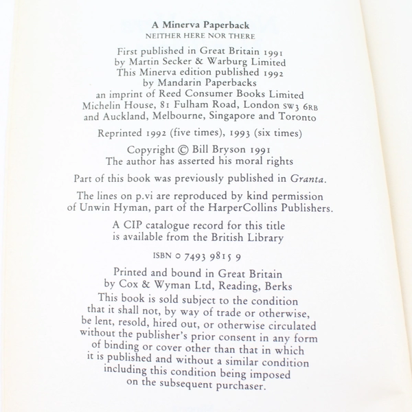 Bill Bryson "Neither Here Nor There" Travels In Europe 1993 Paperback