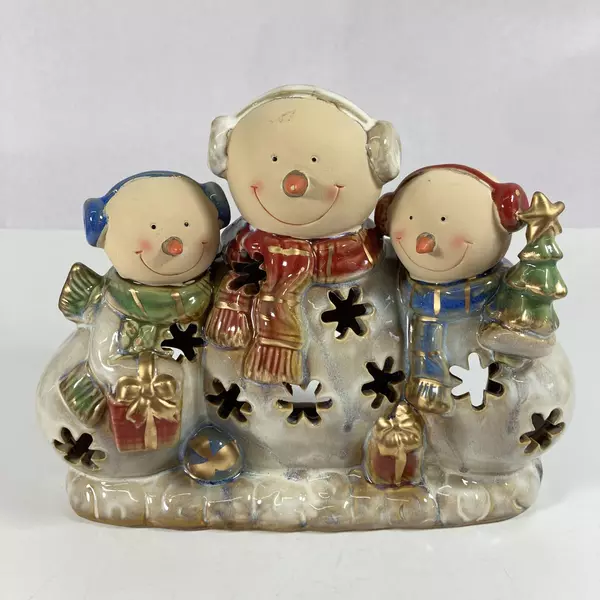 Ceramic Snowman Family Christmas Votive Or Tealight Candle Holder 