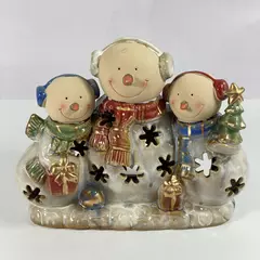 Ceramic Snowman Family Christmas Votive Or Tealight Candle Holder 