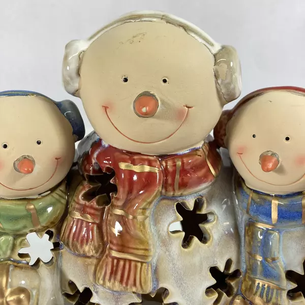 Ceramic Snowman Family Christmas Votive Or Tealight Candle Holder 
