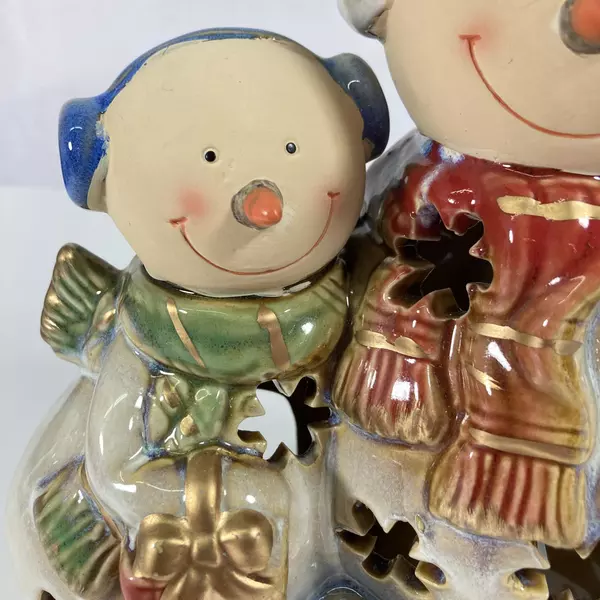 Ceramic Snowman Family Christmas Votive Or Tealight Candle Holder 