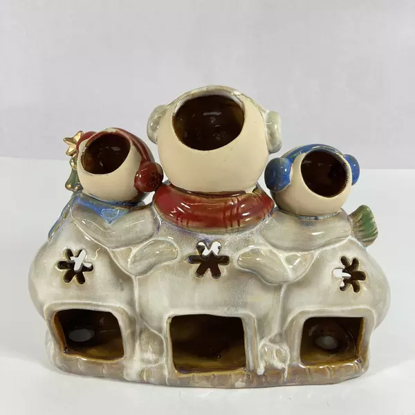Ceramic Snowman Family Christmas Votive Or Tealight Candle Holder 