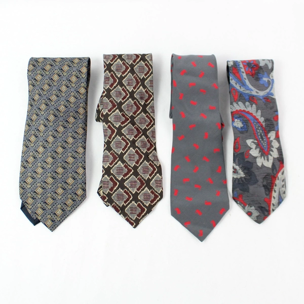 Lot of 4 Mario's Silk Neckties Retro Patterns Pre-Owned with Faint Stains
