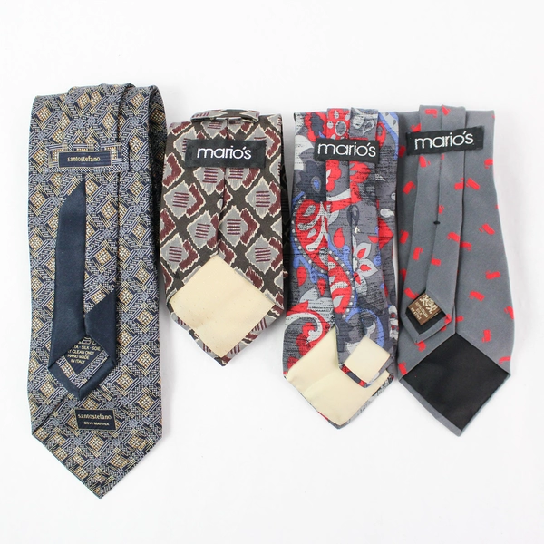 Lot of 4 Mario's Silk Neckties Retro Patterns Pre-Owned with Faint Stains