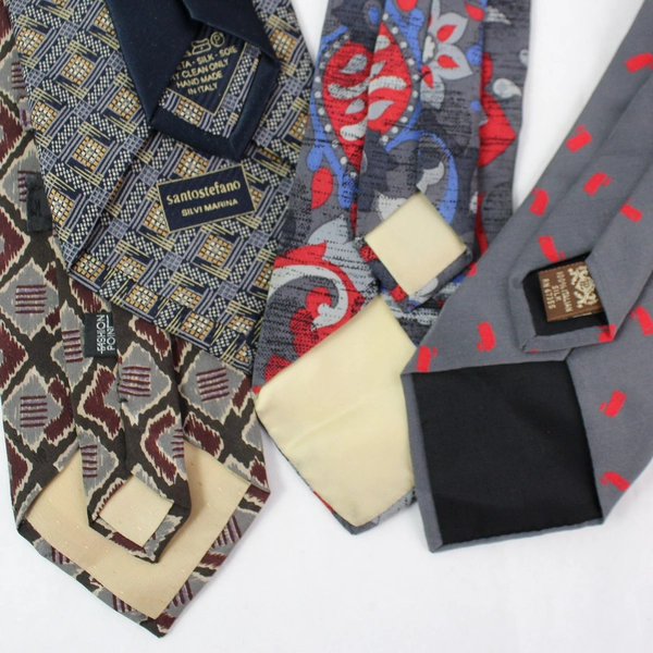 Lot of 4 Mario's Silk Neckties Retro Patterns Pre-Owned with Faint Stains