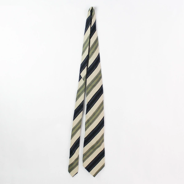 Gianfranco Ferre Men's Silk Necktie Green Blue Beige Stripes Pre-owned 57"