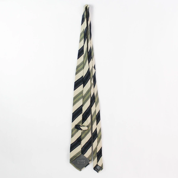 Gianfranco Ferre Men's Silk Necktie Green Blue Beige Stripes Pre-owned 57"