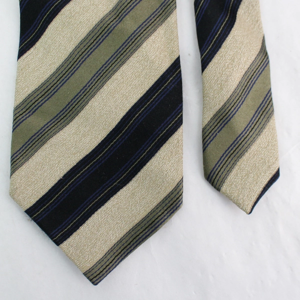 Gianfranco Ferre Men's Silk Necktie Green Blue Beige Stripes Pre-owned 57"