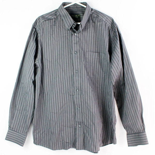 Eddie Bauer Gray Button-Down Cotton Dress Shirt Men's Large Relaxed Fit