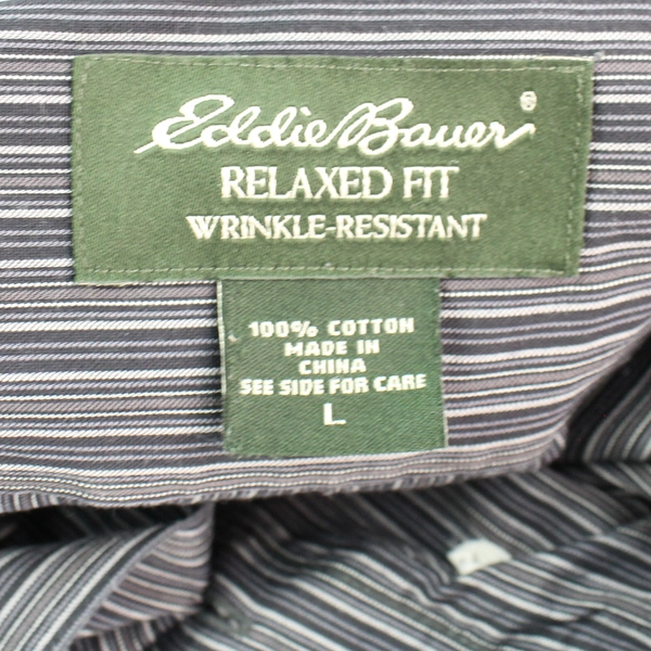Eddie Bauer Gray Button-Down Cotton Dress Shirt Men's Large Relaxed Fit