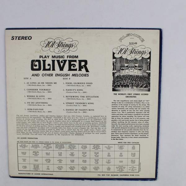 101 Strings Play Music From Oliver 1969 LP 12" Vinyl