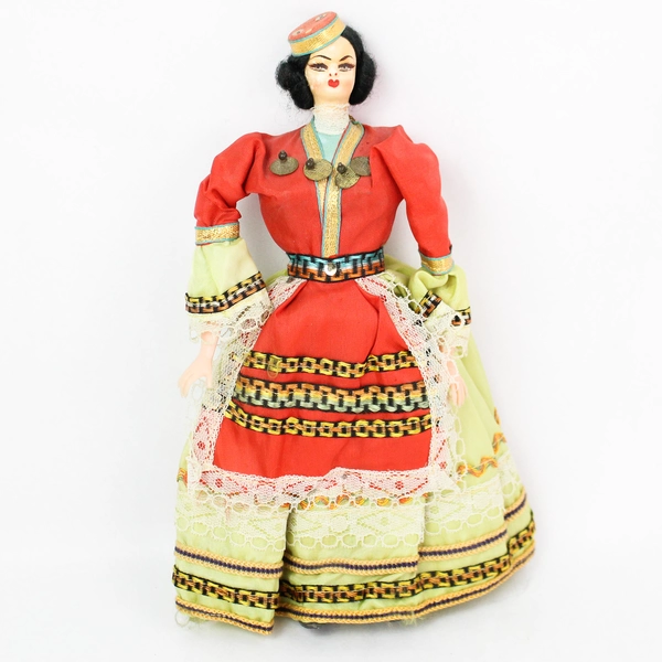 Vintage Greek Folk Art Doll 9.75" with Traditional Clothing Pre-owned