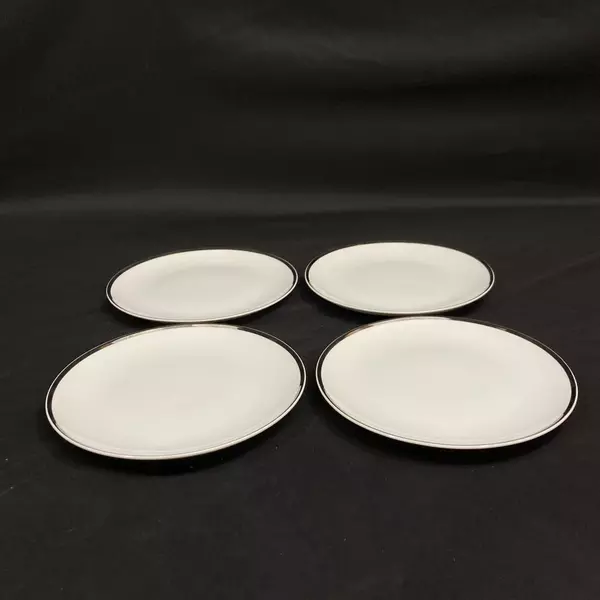 Set of 4 Royal Song China Simplicity 5518 Salad Plate White Platinum Rim 7.5"