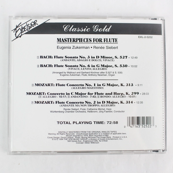 Excelsior Classic Gold Masterpieces for Flute CD 1994 - Eugenia Zukerman
