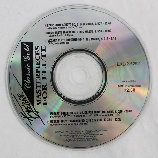 Excelsior Classic Gold Masterpieces for Flute CD 1994 - Eugenia Zukerman