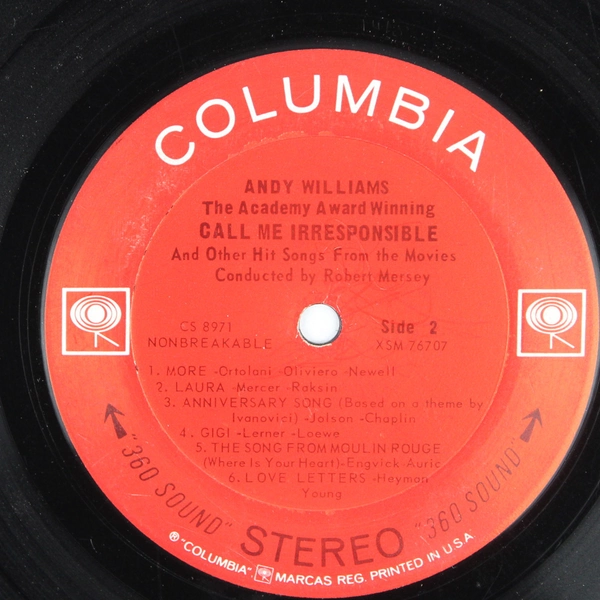 Andy Williams Call Me Irresponsible 1964 LP 12" Vinyl Stereo