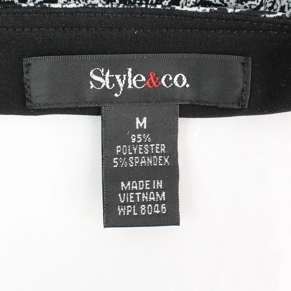 Style & Co. Bedazzled Blouse Black White Blue Pattern Women's Size M Pre-owned