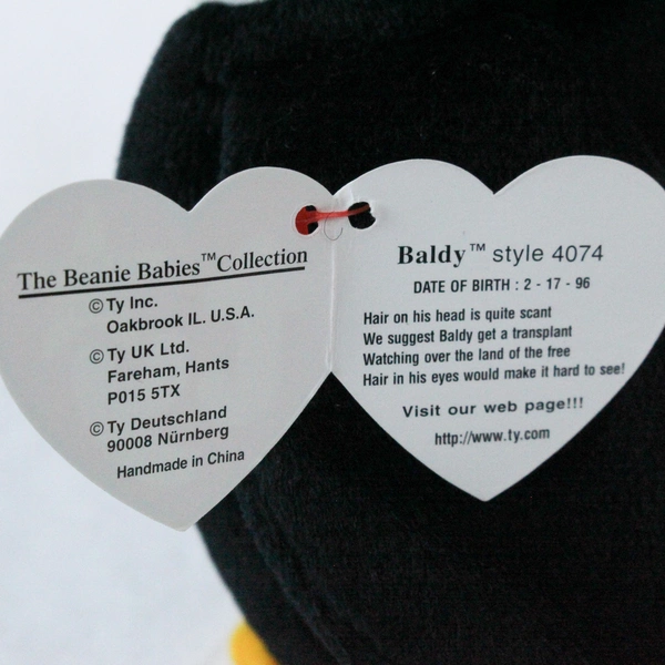 Ty Beanie Baby Baldy 1996 White Black Bald Eagle With Tag Plush Toy #4074