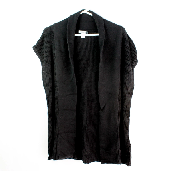Willow Bay Women's Large Black Knit Open-Front Sleeveless Cardigan - Pre-Owned