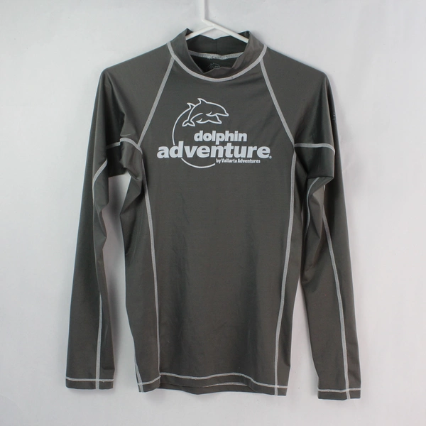 Dolphin Adventure Gray Activewear Top Women's Medium Pre-Owned Stains & Wear
