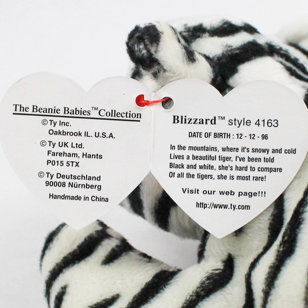 TY Beanie Baby Blizzard 1996 Stripped White Tiger Cat With Tag Plush Toy #4163