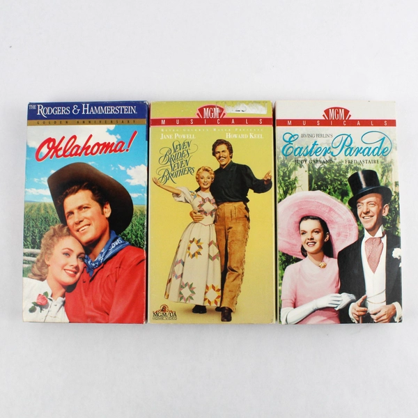 Set of 3 Musical Film VHS Tapes, Oklahoma 55 Easter Parade 48 Seven Brides 54