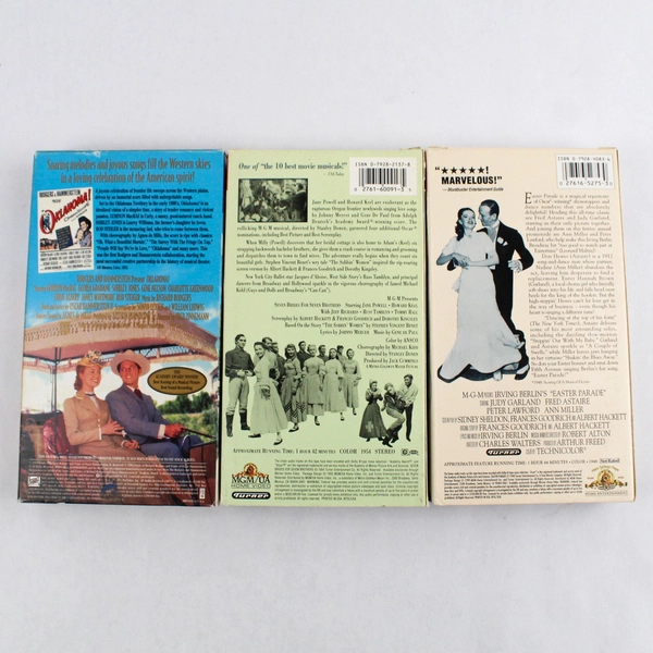 Set of 3 Musical Film VHS Tapes, Oklahoma 55 Easter Parade 48 Seven Brides 54