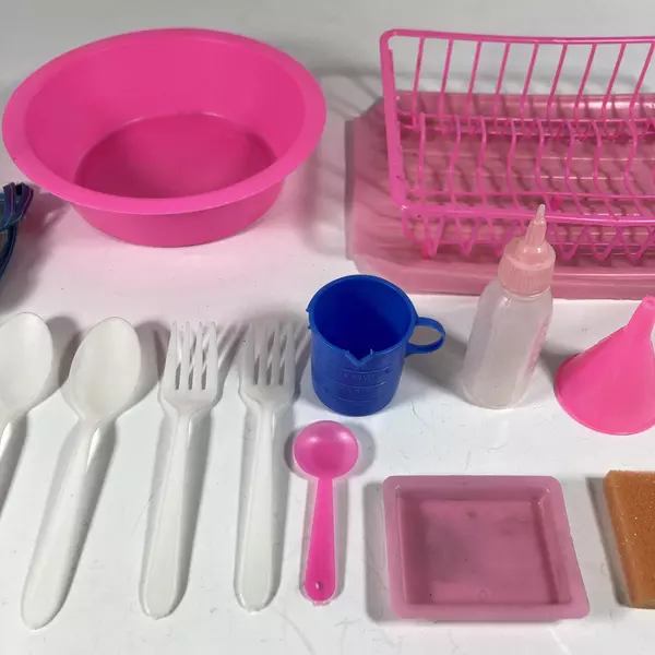 Lot of 16 Dollhouse Kitchen Items Dish Strainer Soap Sponge Apron And More