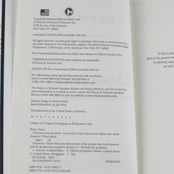 Glenn Beck Dreamers and Deceivers Hardcover Book 2014 Good Condition