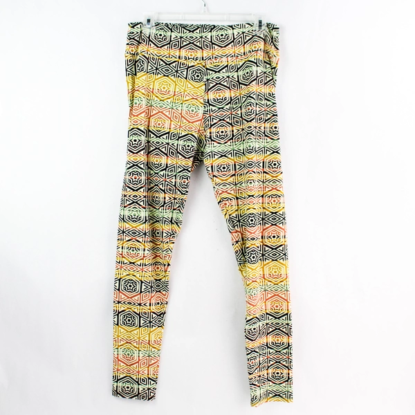 LuLaRoe Tall & Curvy Fuzzy Leggings Multicolored Geometric Pattern