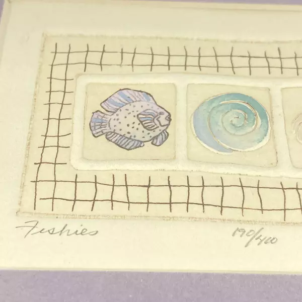 1988 Brooke Morrison Limited Edition Framed Embossed Print "Fishes"