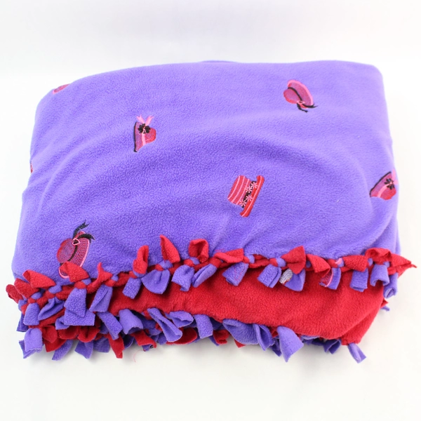 Handmade Red Hat Society Fleece Tie-Knot Throw Reversible 52" x 57"
