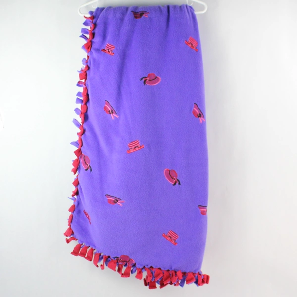 Handmade Red Hat Society Fleece Tie-Knot Throw Reversible 52" x 57"