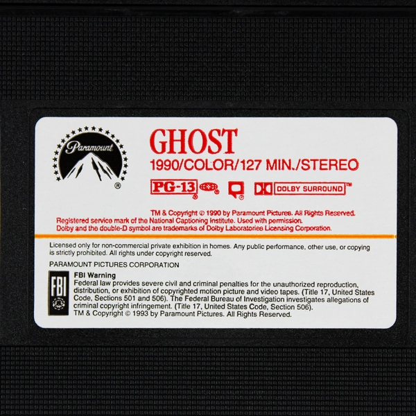Ghost 1993 McDonald's Paramount Pictures VHS 1990 Thriller Romance Film