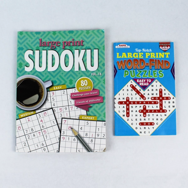 Lot of 2 Large Print Puzzle Books: Sudoku & Word-Find Puzzles