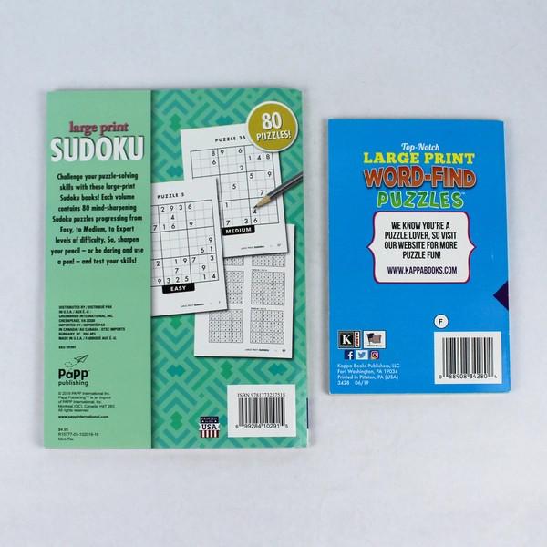 Lot of 2 Large Print Puzzle Books: Sudoku & Word-Find Puzzles